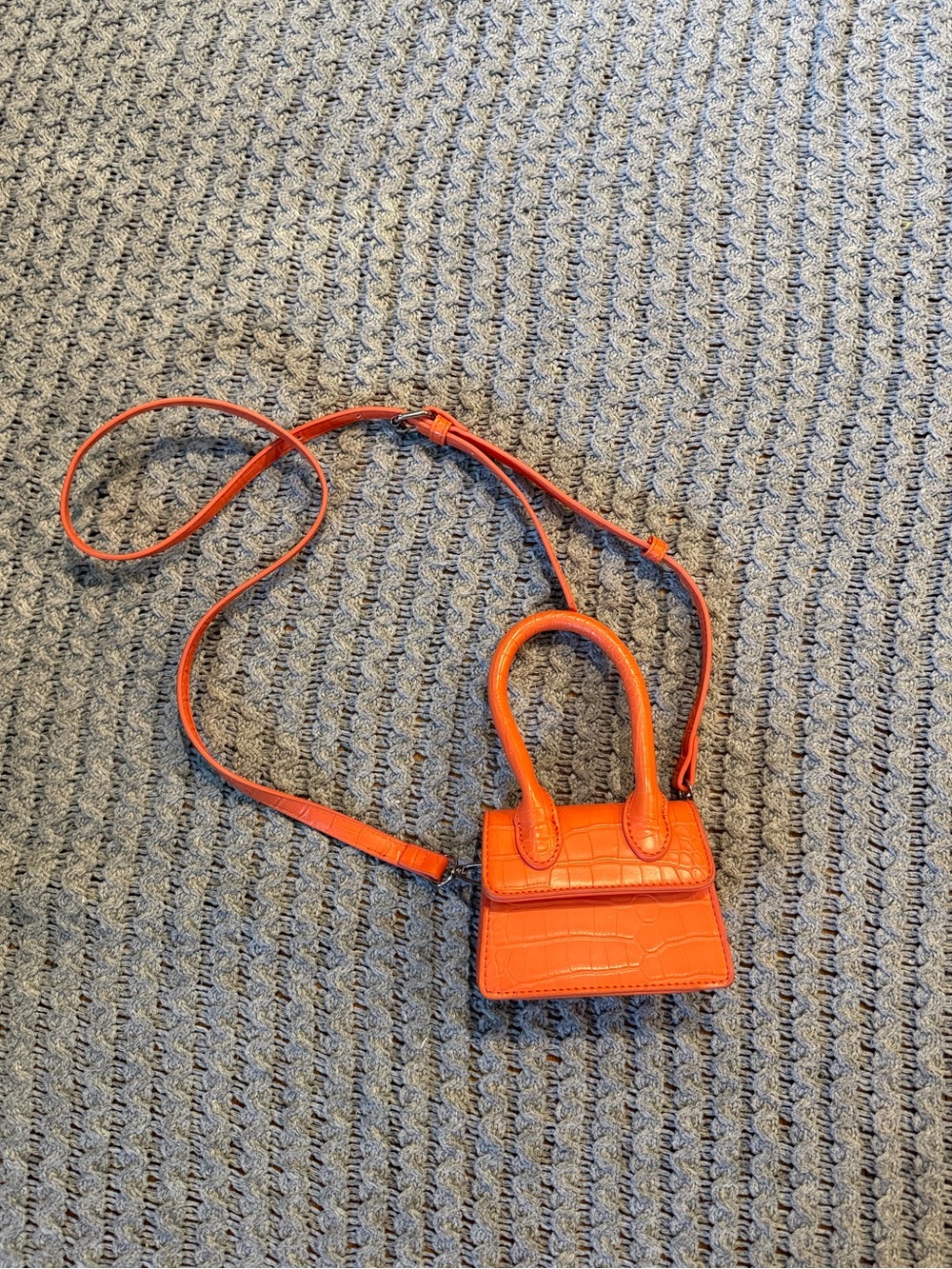 Mini Orange Crossbody Bag - Structured Croc-Embossed Shoulder Bag